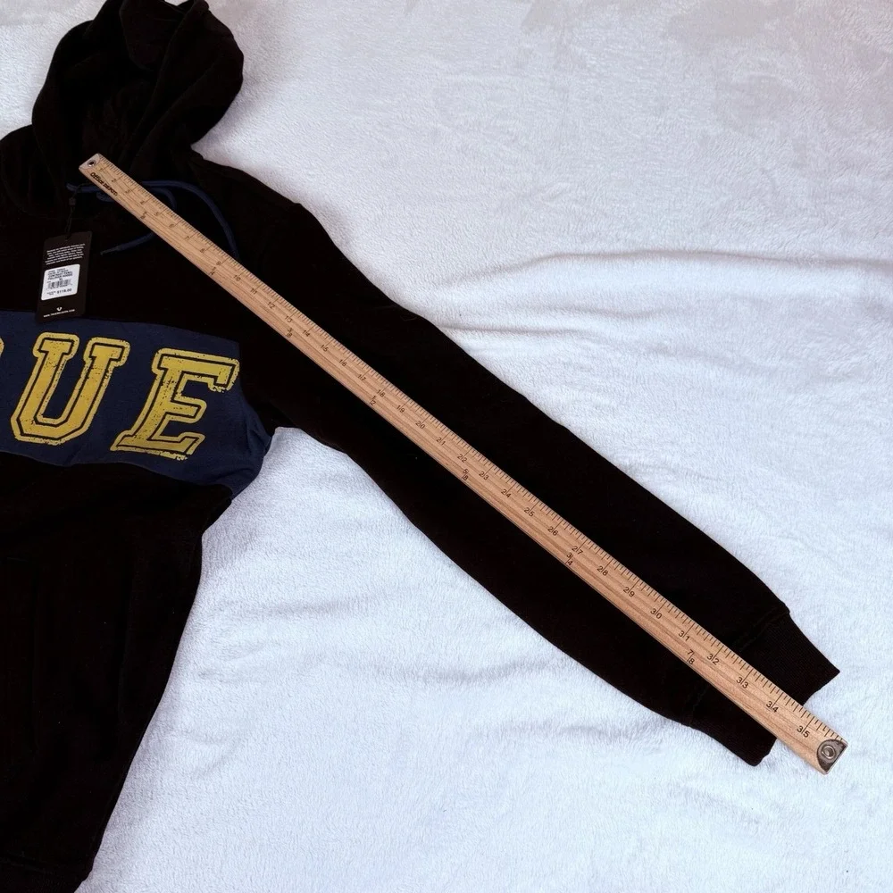 True Religion Contrast Panel Pullover Hoodie Men's XL Jet Black‎ Long Sleeve New